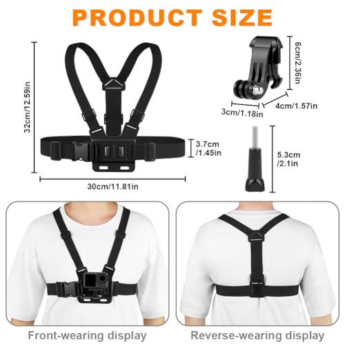 Adiwo Set de Accesorios Action Cámara, Arnés de Pecho Ajustable,Correa de Cabeza, para GoPro y Cámaras de Acción, Ligero y Cómodo, Rendimiento Elástica Correa Ajustable, Cámara de Acción Accesorios - imagen 2