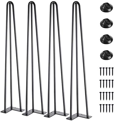 SMARTSTANDARD 28" Metal Hairpin Coffee Table Legs, 1/2" 3 Solid Rods, Industrial Home DIY Projects for Furniture, Bench, Dining Board, Desk, High-Stand with Rubber Floor Protectors, Black, 4PCS