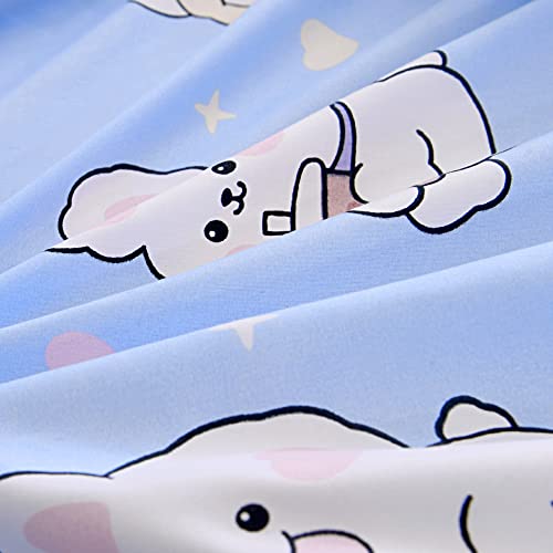 Kwlover Sky Blue Bed Fitted Sheet Set For Kids,Rabbit Design Pattern Printed Bed Sheets For Teens Boys Girls Twin Size Bed(Blue,Twin) #TOP3