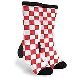 Rot Und Weiß Kariert Unisex Wintersocken Rutschfeste Outdoorsocken Antiblasen Socken Für Laufen...