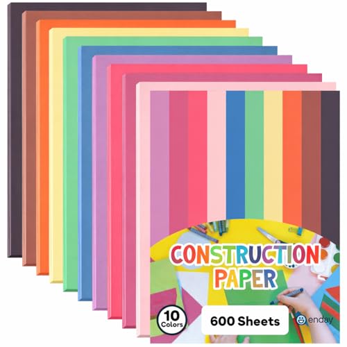 Construction Paper Assorted Colors, (600 Sheets) 10 Bright Colors, 9â€x12â€ Bulk Craft Paper, Standard Weight Construction Paper, Color Paper for Kids Arts & Crafts and School Projects, by Enday