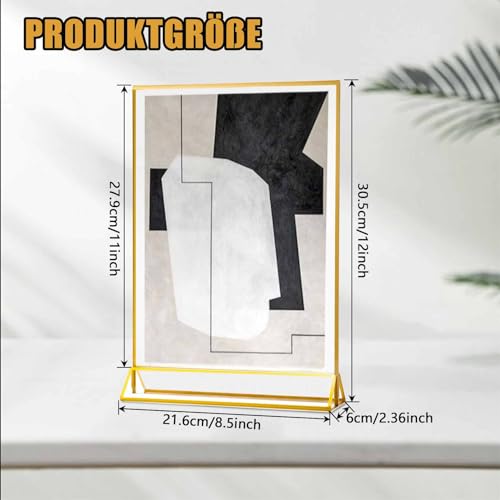EOGRFW 4 Stück Acryl Schilderhalter mit Goldrand,A4 Bilderrahmen mit Goldenen Rändern und Vertikalem Ständer,Tischaufsteller A4,Doppelseitige Bilderrahmen Gold für Hochzeitsti Schnummern,Restaurant