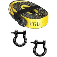 TGL 3 inch, 20 Foot Tow Strap with 2-Pack of D-Ring Shackles