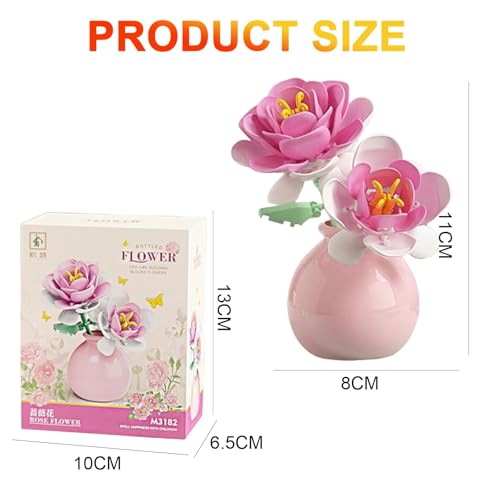 runpeak Klemmbausteine Blumen - Blumen Bausteine Set, Kreative Heimdekoration, Botanisches Bausteinspielzeug für Valentinstag, Hochzeit oder Muttertag (Pink)