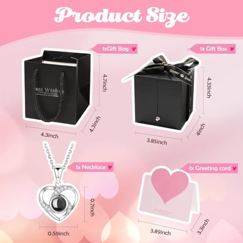 Image of HASTHIP Valentine Gift for Girlfriend, Wife, Women Artificial Preserved Rose with Heart Necklace with I Love You In 100 Languages Romantic Anniversary Birthday Gifts for Women Mom Girlfriend - Black