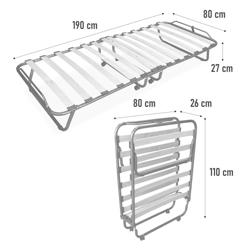 Miniatura 3 de Amuéblate Online - Cama Plegable 80 X 190 Cm Con Colchón, Plegatín Con Colchón De Invitados, Estructura De Metal Con 4 Ruedas, Práctica Y Funcional