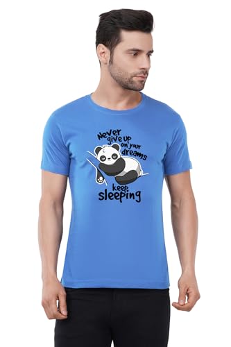 Image of Caseria Men's Cotton Printed T-Shirt -Dreams Keep Sleeping | 100% Cotton | Half Sleeves | Regular Fit | Printed | Round Neck | Graphic T Shirt