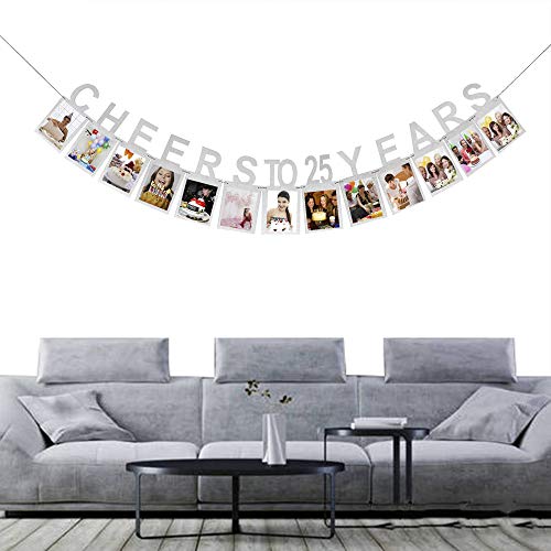 Glitter Silver Cheers To 25 Years Photo Banner - 25Th Birthday Sign Bunting 25Th Marriage Anniversary Birthday Milestone Anniversary Party Photo Banner Decoration #TOP2