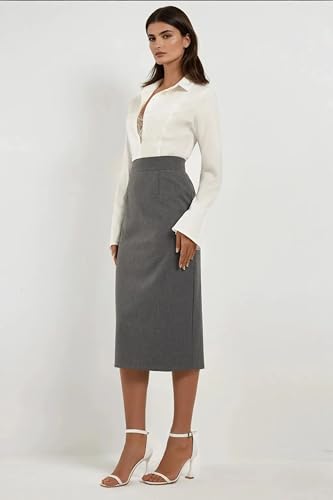 High Waist Midi Skirt Grey3