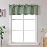 Gwine Sage Green Valance for Windows, Light Filtering Faux Linen Textured Kitchen Valance for Window, Rod Pocket Small Short Curtain for Bathroom Laundry Room Basement, 60Wx14L inch, 1 Piece
