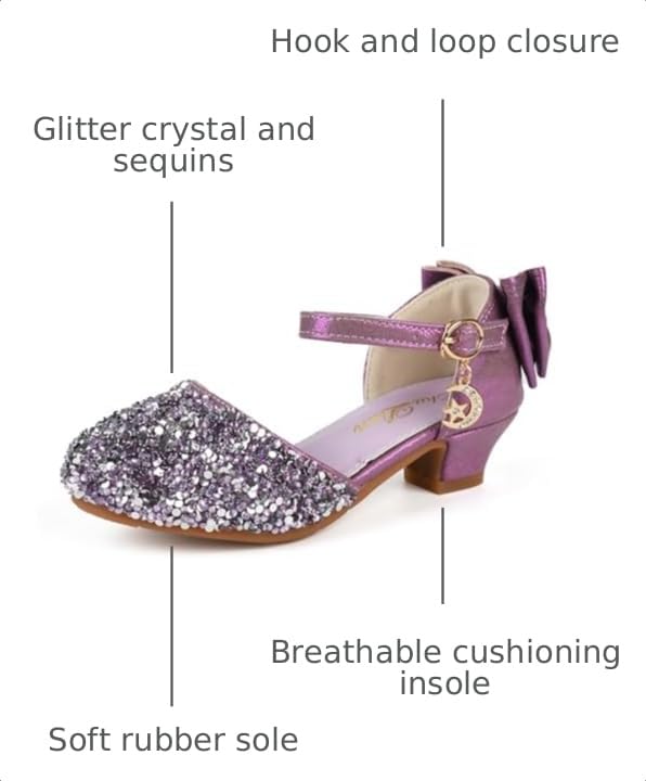 Image of ChuLian Girls Sandals Little Kids Glitter Bow Dress Shoes Crystal Low Heel Sequins Princess Sandals Toddler Flower Wedding Party Shoes