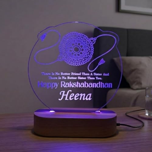 Image of Rakshabandhan LED Table Lamp - Personalized Multicolor Acrylic Lamp with Sister Quote - Festival Gift for Sister