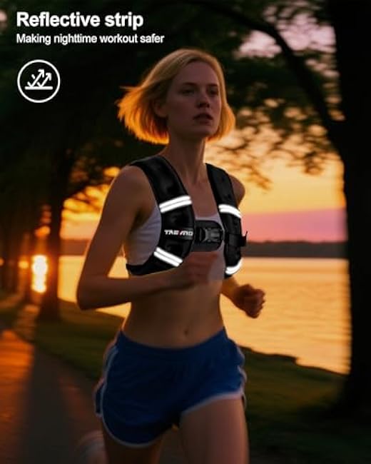 6LB Weighted Vest for Men Women - Black Fitness Vest with Reflective Strips, Adjustable Workout Vest for Strength Training, Running, Walking, Home Gym & Outdoor Exercise