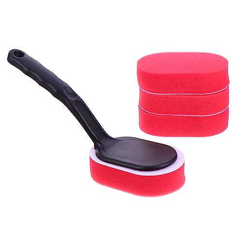 STOBAZA 5pcs Set Wheel Rim Brush Kit Replaceable Wax Sponge Applicators with Handle Durable High Strength for Car Tire Waxing and Polishing