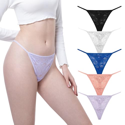 String en dentelle pour femme de qualité supérieure : lot chic de 5 coloris M