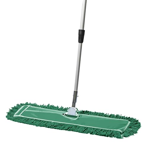 Image of 24 Inch Green Commercial Dust Mop & Floor Sweeper with Extendable Handle - Mop for Hardwood, Tile, and Concrete Floor Cleaning