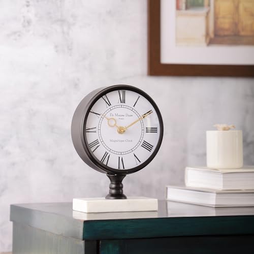 Image of Decor de Maison Brings Handcrafted Seraphic Marble Timepiece Table Clock for Home, Room, Office, Shelves Decor | Classic Non-Ticking Tabletop Battery Operated Analog Desk Clock (Black)