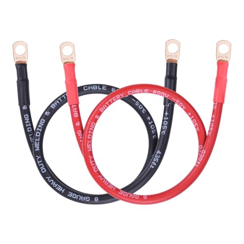 Image of iGreely 8 AWG Battery Cable,Flexible Pure Copper 8 Gauge Welding Battery Wire with 5 /16'' Lugs,Heavy Duty Cable for Automotive Marine Solar RV Marine DIY for Replacement Parts & Accessories 2ft /60cm