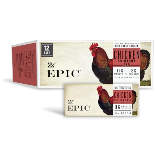 EPIC Bars, Chicken Sriracha, Keto and Paleo Friendly, Whole30 Approved, Gluten Free, 12 Count, 15.6 oz