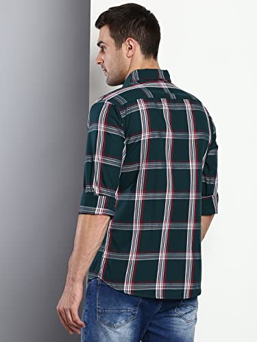 Image of Dennis Lingo Men's Checkered Bottle Slim Fit Cotton Casual Shirt with Spread Collar & Full Sleeves