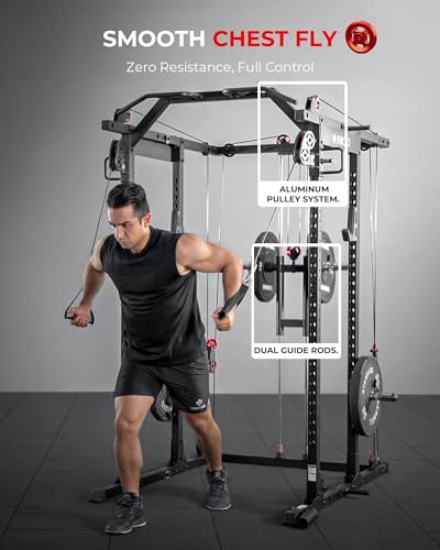 Mikolo K6 Ultra Power Cage with 230LBS Weight Plates, Power Rack with Aluminum Pulley System, 1500LBS Squat Rack with LAT Pull Down System, Functional Trainer for Home Gym - Image 5