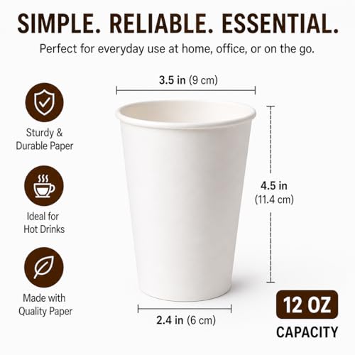 Amaxe Direct 12oz -240 Pack Disposable 350gsm Paper Wall Coffee Cups l Party Hot or Cold Beverage l Office Work Home to-Go l Heavy Duty by Amaxe Direct - Image 7