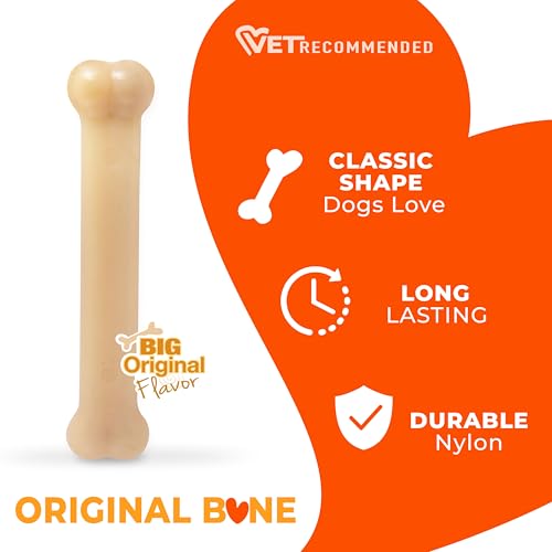 Image of Nylabone Power Chew Original Bone Dog Chew Toy, Original Flavor, Large | Durable chew toys, long lasting, flavor throughout, discourages destructive chewing, keeps dogs busy, for dogs up to 50 lbs