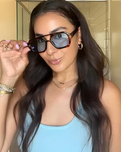 ADE WU Trendy Square Aviator Sunglasses for Women Thick Frame Double Bridge Geometric Sun Glasses3