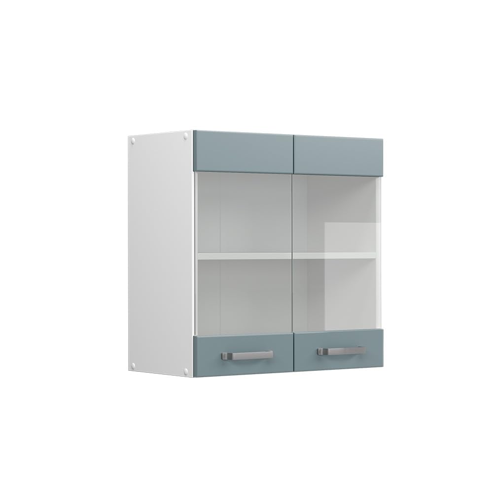 Vicco Glass kitchen cabinet Raul, Blue-Grey, 60 cm, for flexible combination within modular kitchen systems