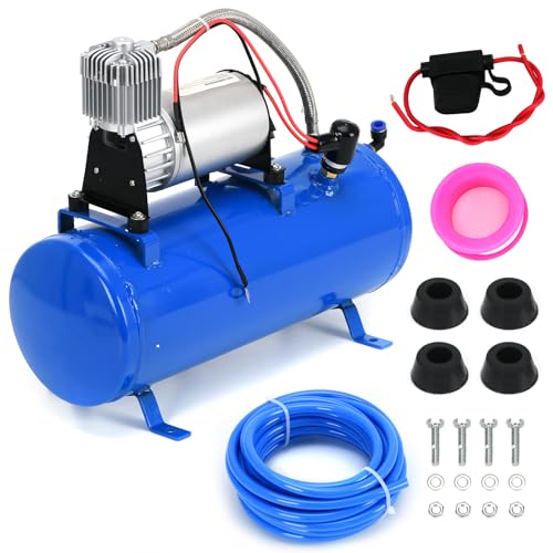 PTNHZ DC 12V MAX 150PSI Air Compressor Tank Pump w/6 Liter 1.6 Gallon Tank For Train Truck Boat Pickup Motorhome Portable Air Compressor Pump
