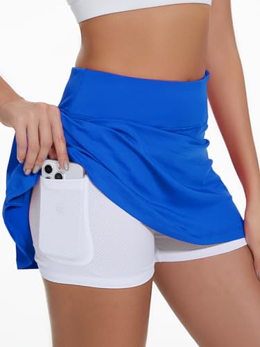 Image of Ibeauti Womens Back Pleated Athletic Tennis Skorts Golf Skirts with 3 Pockets Mesh Shorts for Running Active Workout