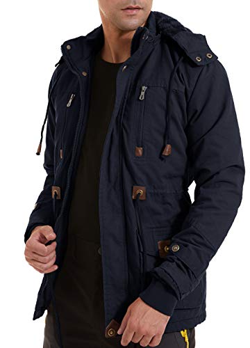Image of Men's Winter Coats Thicken Military Jacket Fleece Cargo Outerwear with Removable Hood