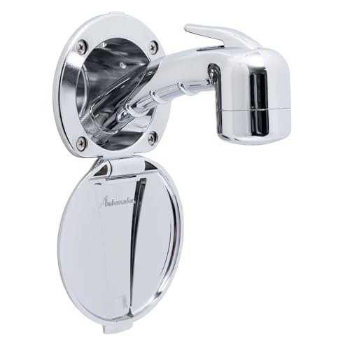 Recessed Shower- Chrome Cup & Lid, Small Chrome Sprayer (No Eyelet), 6' Black Rubber Hose - 136-0006-CP-W