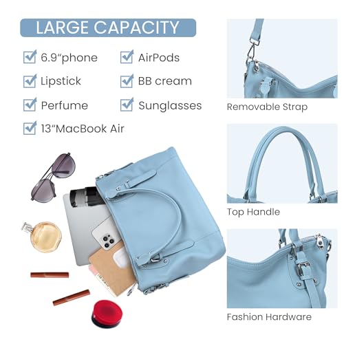 Image of HESHE Leather Purses and Handbag for Women Shoulder Bag Tote Top Handle Bag | Genuine Designer Large Capcity Hobo Crossbody Satchel Travel Work Ladies Zippered Ladies Daily Bag Adjustable Long Strap