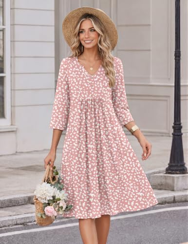 Image of Zeagoo Womens Dresses 3 /4 Sleeve Casual Fall A Line Midi Dress with Pockets