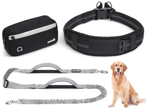 Pecute Joggingleine Hunde Mit Breiter Bauchgurt für Große/Mittel 15-55kg wasserdichte Bauchtasche Hundeleine zum Joggen Multifunktional Freie Kombination| Stoßdämpfendes Bungee Dick Doppelgriffe