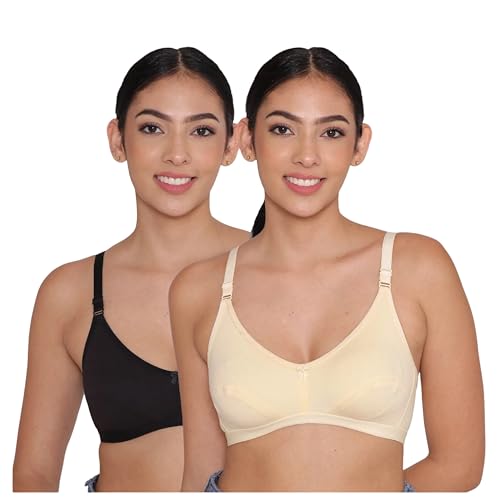 Image of INKURV Everyday Bra for Women's and Girls | Non Padded | Non Wired | Full Coverage Bra in Rich Cotton Fabric - Paris | Combo of 2 |