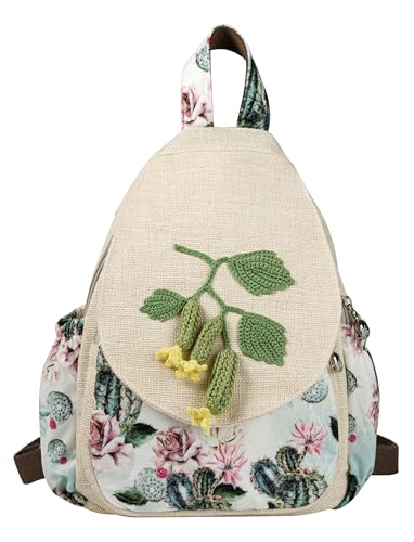 Image of Small Canvas Backpack, Retro Boho Washed Hippie for Women Daily Commute (Cucumber Decorations)