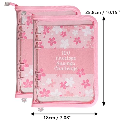 2 Pack EKEFE 100 Cashn Envelopes Money Saving Challenge Binder, Easy and Fun Way to Save $5,050,Expense Budget Sheet for Budgeting and Saving Money (Pink) - Thumbnail 2