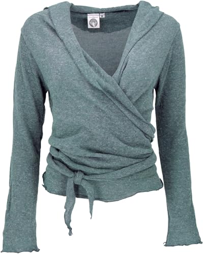 GURU SHOP Wickelshirt, Baumwollstrick Pullover, Wickeljacke - Taubenblau,...