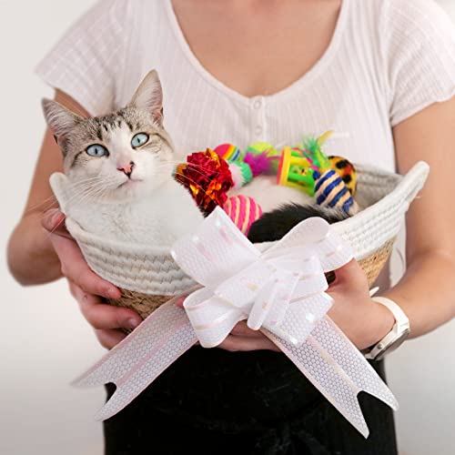 Kitty Merch Woven Cat Bed Basket & 12-Piece Toy Set - Wicker Cattail & Cotton Rope Basket With Accessories - Complete Sleep/Play Kit & Cat Toy Box Set For New Cat Owners – Small To Medium Indoor Cats #TOP2
