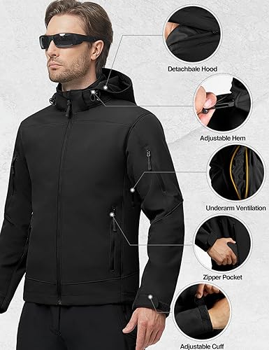 FREE SOLDIER Men's Softshell Hiking Jacket Waterproof Hooded Tactical Hunting Jacket3