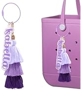 Personalized Birth Flower Name Tags Keychain with Tassel for Bogg Bag Charms,Luggage Tag,Custom K...