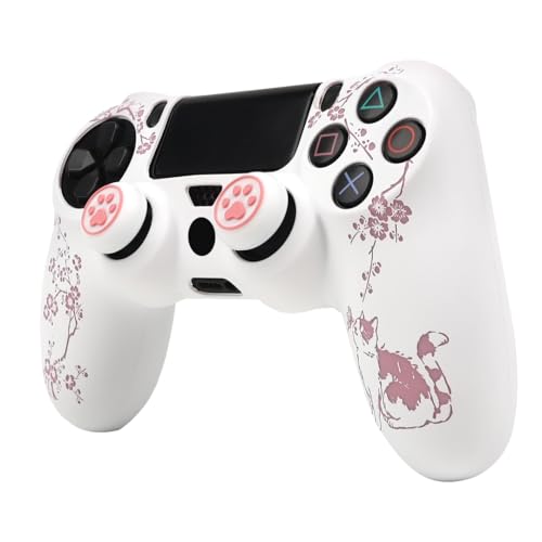 Image of Cat Among Blossoming Branches Design Controller Skin Cover with 2 Thumb Grips Compatible with PS4 /Playstation 4 Slim /Pro Controller