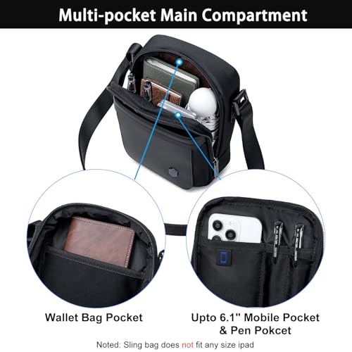 Image of Arctic Hunter Small Sling Bag for Men 2L Compact Side Bag for Mobile Lightweight Multi-pocket Passport Bag for Men Mini Cash Bag Padded Shoulder Bag for Casual Office Daily, Black