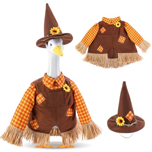 DECOHS 2 Pcs/Set Scarecrow Porch Goose Outfits Fall Thanksgiving Lawn Goose Statue Scarecrow Costume Garden Goose Scarecrows Clothes Hat for 23 Statue Autumn Halloween Outdoor Patio Yard Decoration