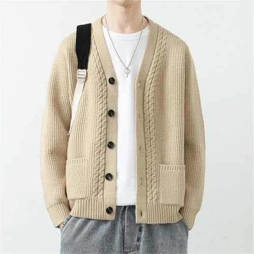 Men's Spring Fall Knit Cardigan Youthful Vitality Slim Fit Knitted V-Neck Sweater Outerwear2