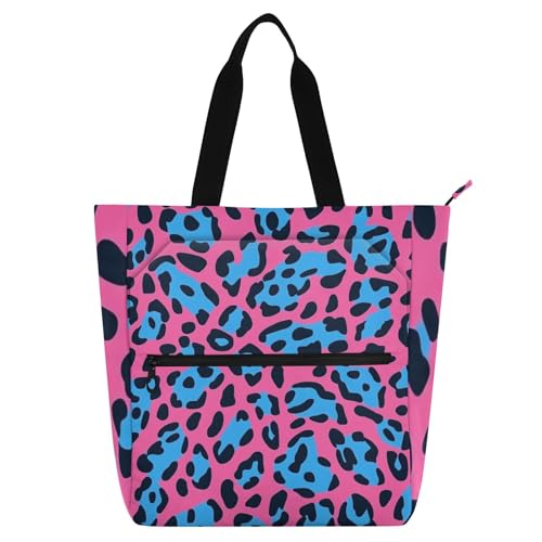 Bolsa de mano infantil resistente de piel sintética con estampado de leopardo animal azul