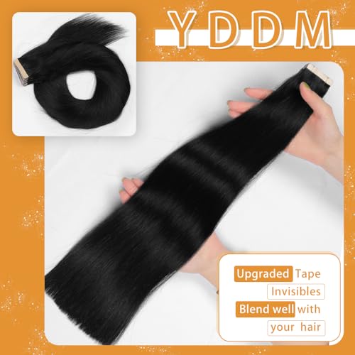 Image of YDDM Human Hair Tape in Extensions, 24 Inch 20pcs Jet Black Straight 100% Remy Human Hair for Women Invisible Seamless Tape in Hair Extensions(1#, 24 Inch)