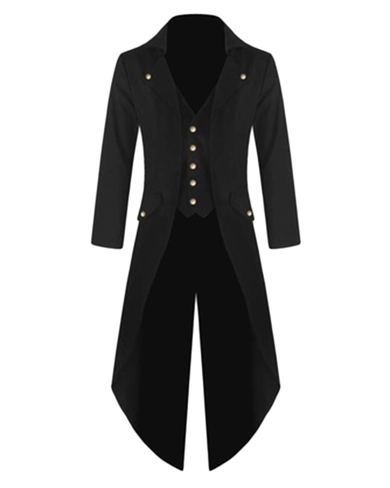 PengGengA Men's Steampunk Buckle Vintage Tailcoat Jacket Gothic Victorian Frock Coat Uniform Costume Black 5XL